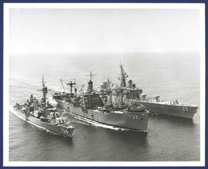 USS BAINBRIDGE, USS ALTAIR, USS BORIE during UNREP 8 x 10 Official USN Photo