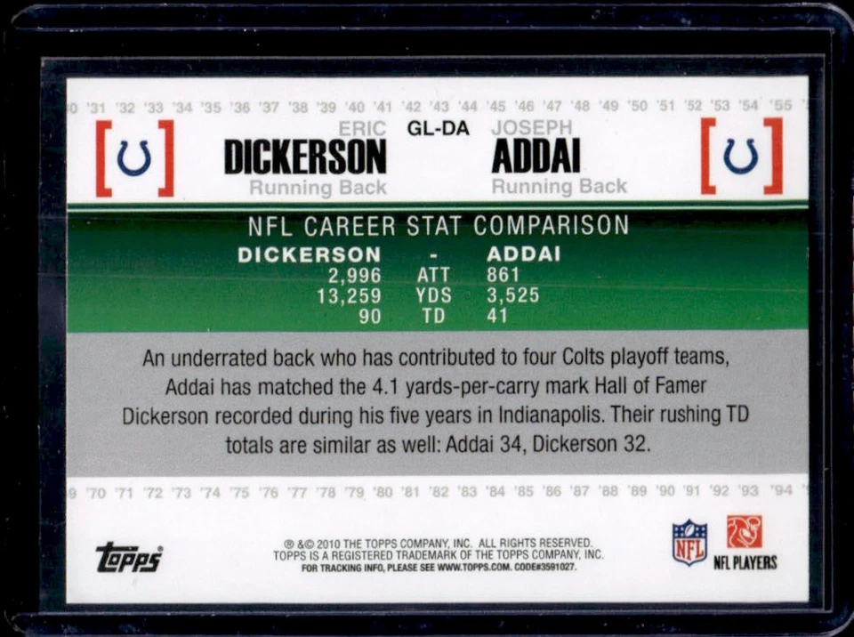 2010 Topps Eric Dickerson Joseph Addai Gridiron Lineage #GL-DA Colts - Image 2 of 2