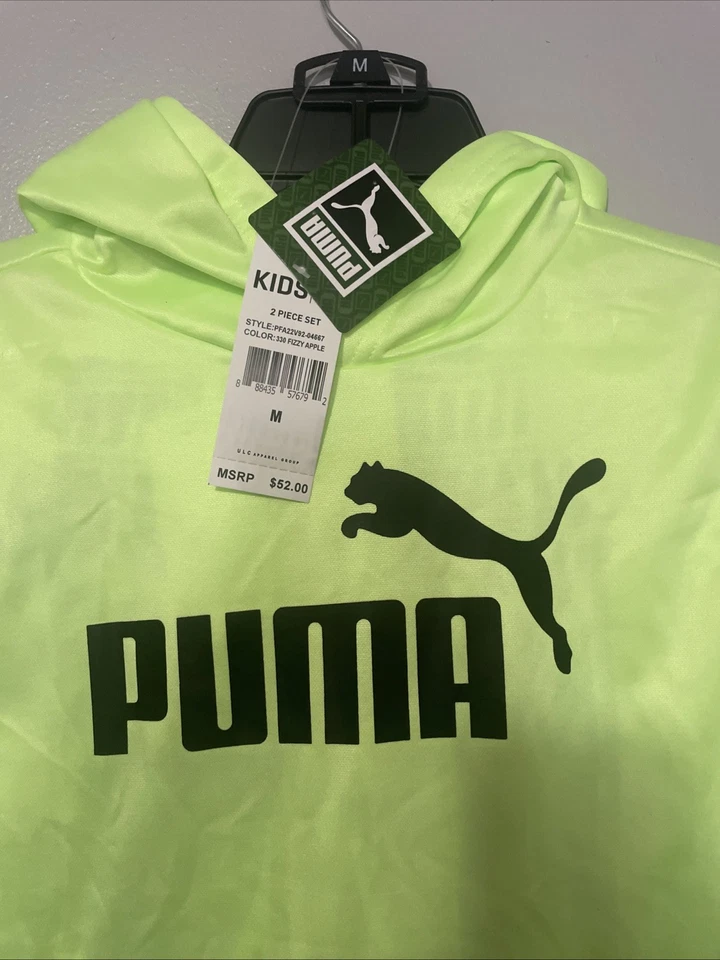 PUMA Kids Boys 2-Piece Hoodie & Jogger Set – Neon Yellow / Black – Size M - Image 2 of 4