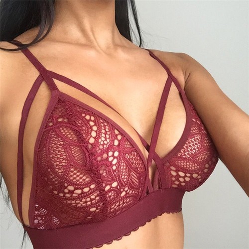 Lace lingerie Soft Solid Color Wine Red Wireless Women 1x Army Green Black - Picture 5 of 18