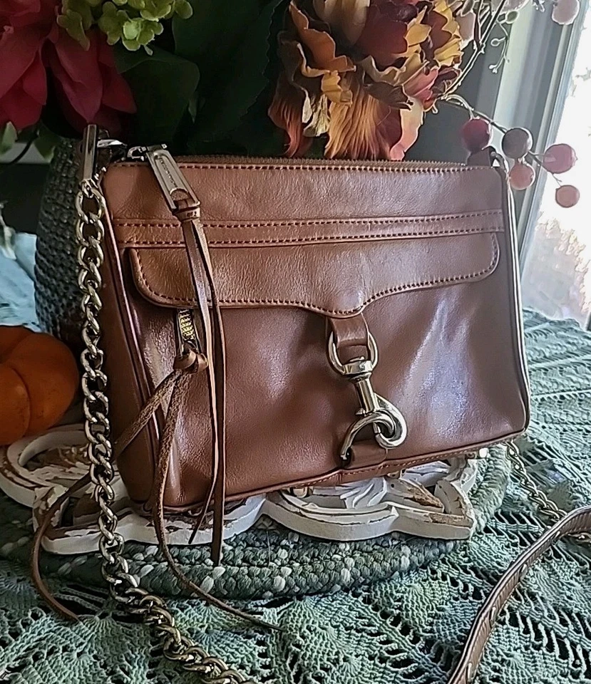Rebecca Minkoff Mini M.A.C. Crossbody Bag Leather Camel Tan Brown Chain - Image 3 of 4