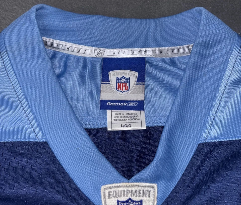 Camiseta de fútbol americano de colección Rebbok Tennessee Titans para hombre grande azul Vince Young #10 NFL Foto 3 de 4