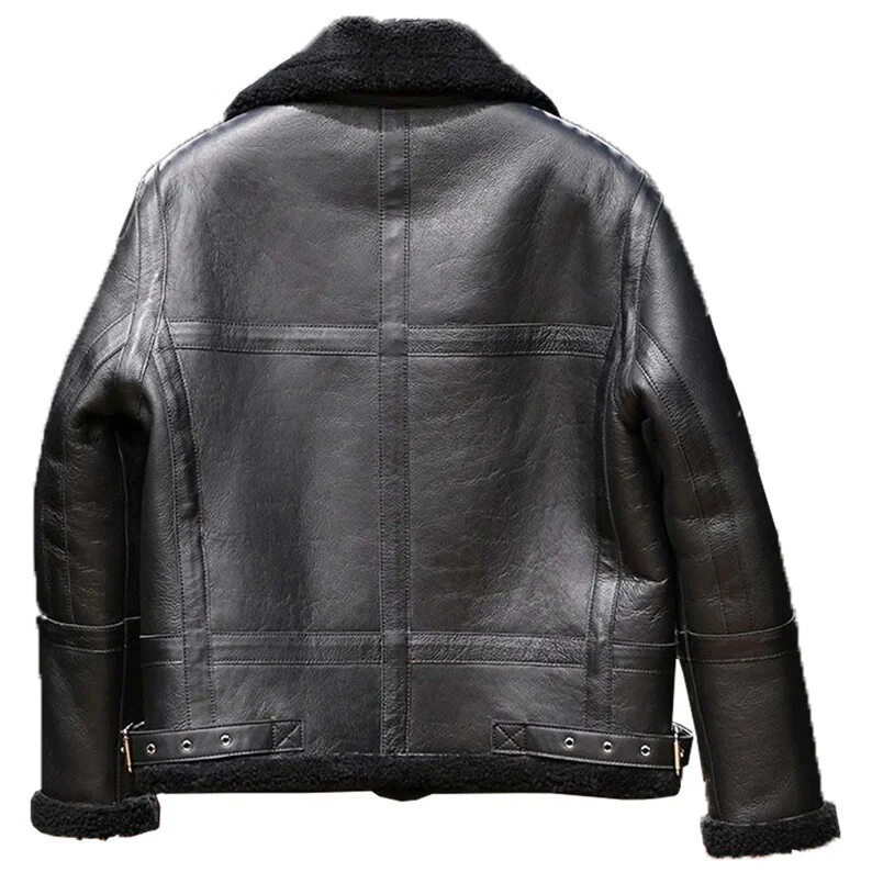 Unisex B3 Bomber Black Pilot Aviator Flight Jacket Shearling Fur Leather Coat image 3
