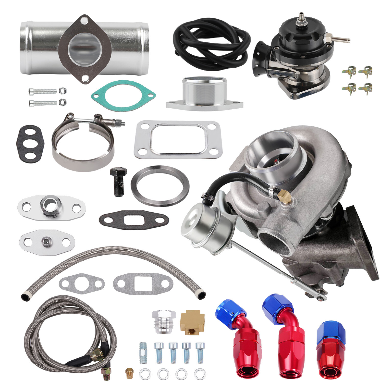 T04e Turbocharger 4 Bolt Flange Pattern Flange Pipe Adapter Oil Return+feed Line