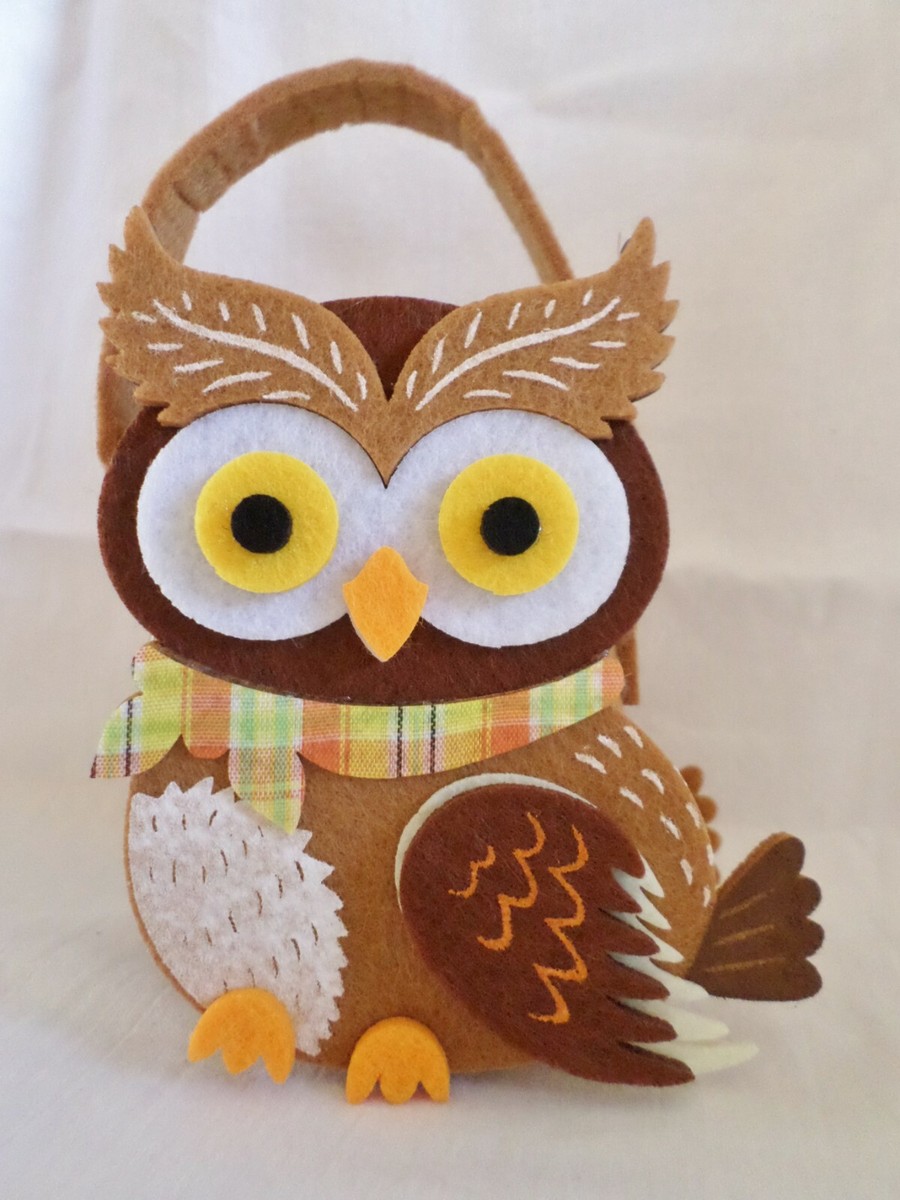10 x Novelty Brown Woodland Owl 3D Relief Felt Gift Bag Candy Easter Eggs