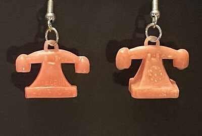 Pr of Unique Retro Pink Telephone Earrings w/Fun Vintage Gumball Prize Pendants