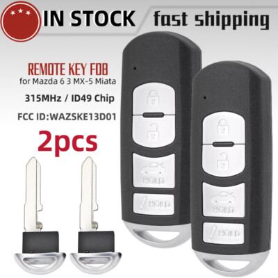 2 For Mazda 6 3 MX-5 Miata Keyless Entry Remote Smart Car Key Fob WAZSKE13D01