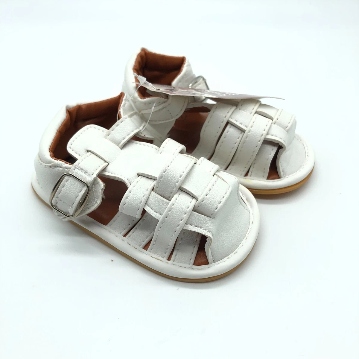 Baby Boys Girls Fisherman Sandals Faux Leather Hook & Loop White Size  12-18M