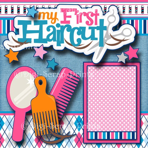 MY 1ST HAIRCUT GIRL 2 premade scrapbook pages paper baby toddler DIGISCRAP A0582 - Picture 3 of 4