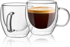 Espresso Cups, Double Wall Insulated Glass Coffee Mugs, 5 Ounce, Set of 2