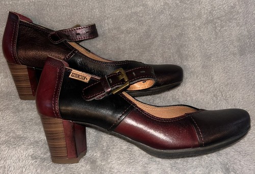 Pikolinos Größe 7,5 Segovia Granat Rot Schwarz Pumps Absatz Mary Jane Schuhe 38 EUR