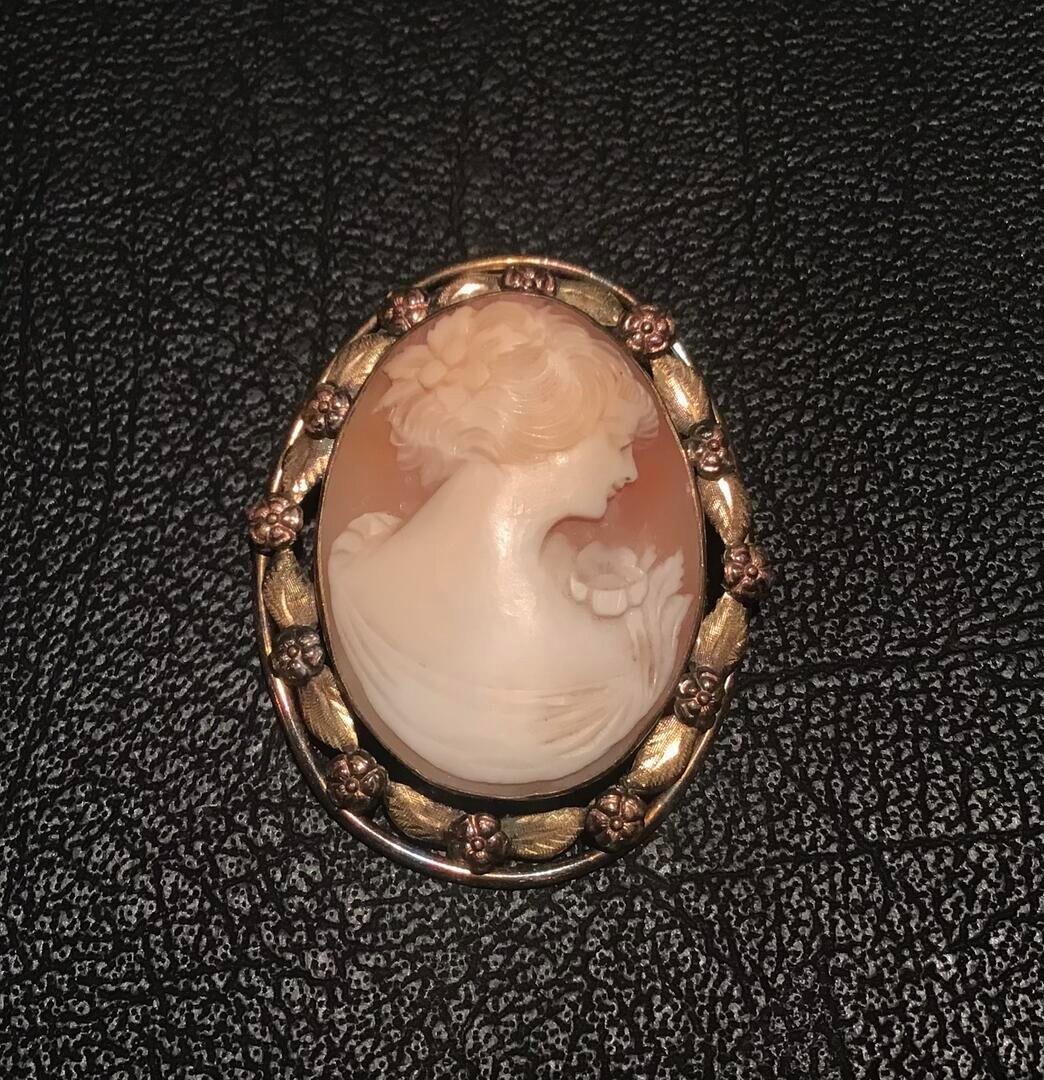 Broche Antique Camée Double Coque Guerrier Romain En Or 10K - Style Victorien