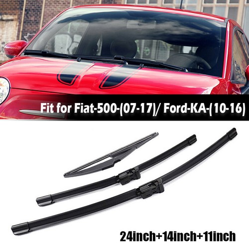 24"&14"&11" For Fiat 500 Ford KA Front & Rear Windscreen Wiper Blades Black UK - Picture 4 of 17