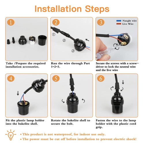 E26 E27 Light Sockets 8 Packs Edison Period Retro Style Pendant Lamp Holder 100W - Picture 6 of 10