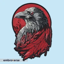 Mystic Raven Large Back Patch - Blood Moon Gothic Crow, Premium Embroidered Iron