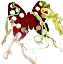 VTG  THE BUTTERFLY  16 Hole Yarn / Floss Organizer Amber Brown w/ Wool Yarn Bonus