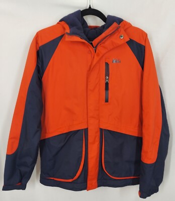 R e I boys fleece lined Snow coat adjustable wrists zip W cover youth Xl 18 Hh8