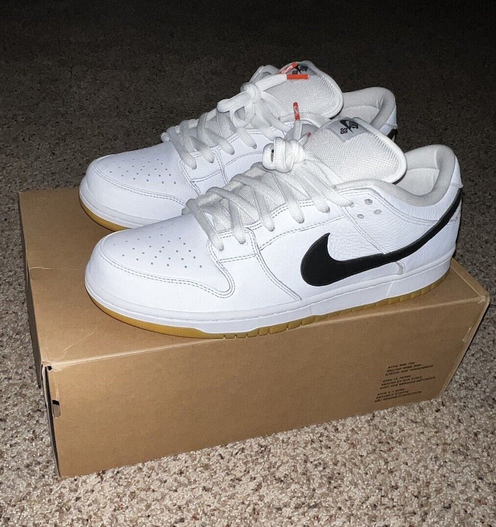 Original 2018 Nike SB Dunk Low Pro ISO Orange Label White Black Size 13 Gum  Rare