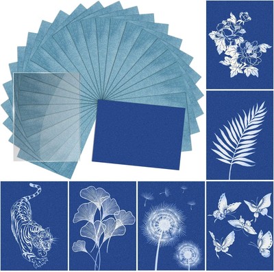 Sun Print Paper Kit Cyanotype Paper 24 Sheets Solar Printing DIY Art