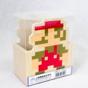 Super Mario Bros. 8bit Mario Die cutting Wooden Accessory Case JAPAN FAMICOM
