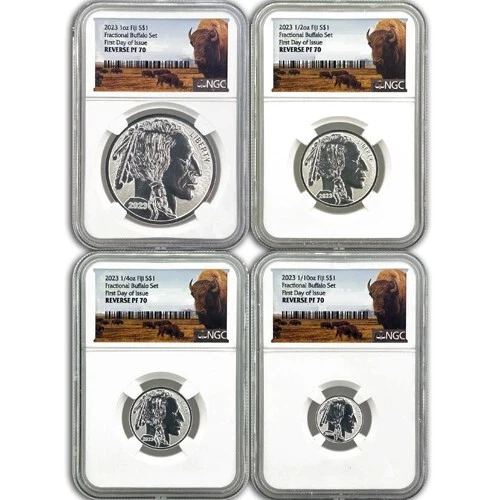 2023 Fiji Fractional Silver Buffalo Reverse Proof 4 Coin Set NGC PF70 First Day