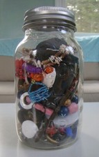 Vintage BALL MASON FRUIT JAR FILLED W/ SEASHELLS &TRINKETS