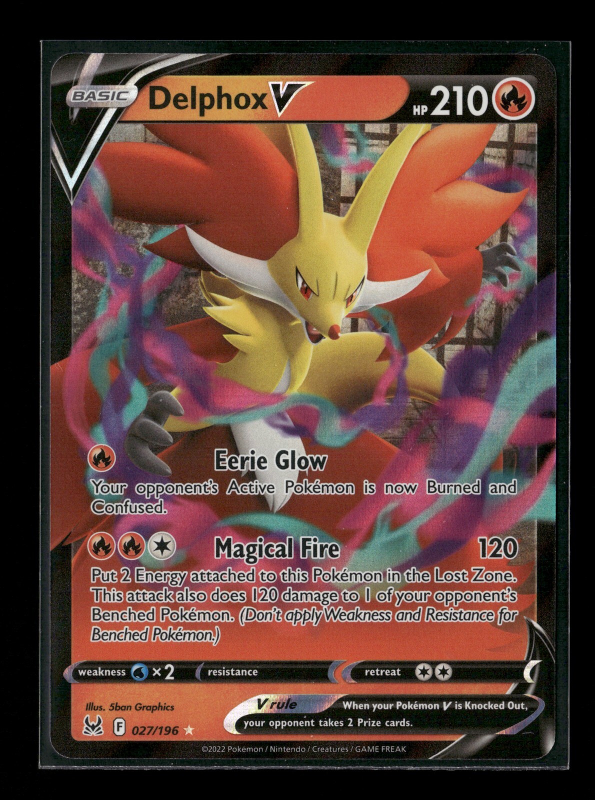 Delphox V 027/196 Lost Origin Holo Pokemon Card NM