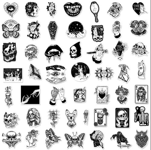 50pc - 2"x2" Gothic Grunge Black & White Sticker Pack - Journaling, Scrapbooking - Picture 3 of 3