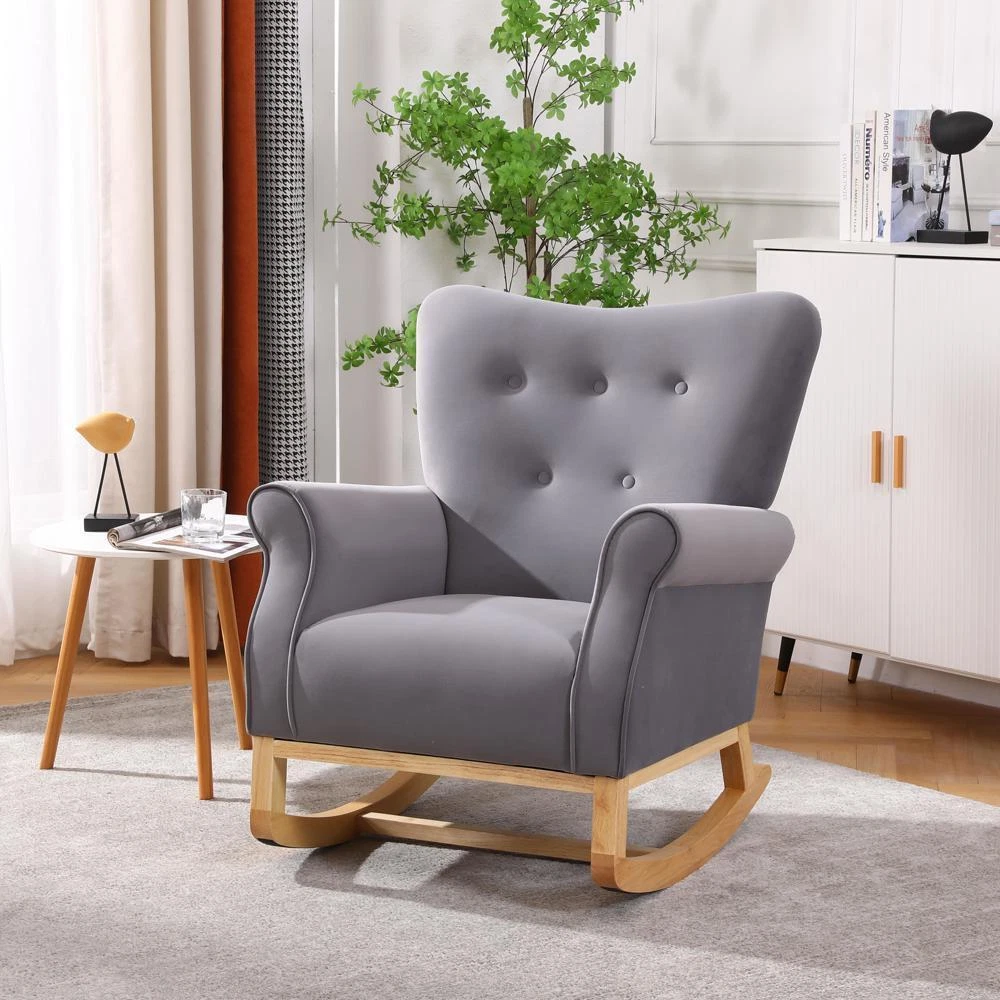 Grey Small Contemporary Rocker Modern Kids Cushioned Arm Chair