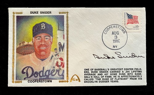 DUKE SNIDER BROOKLYN DODGERS HALL OF FAME SIGNED 1980 GATEWAY CACHET BECKETT COA