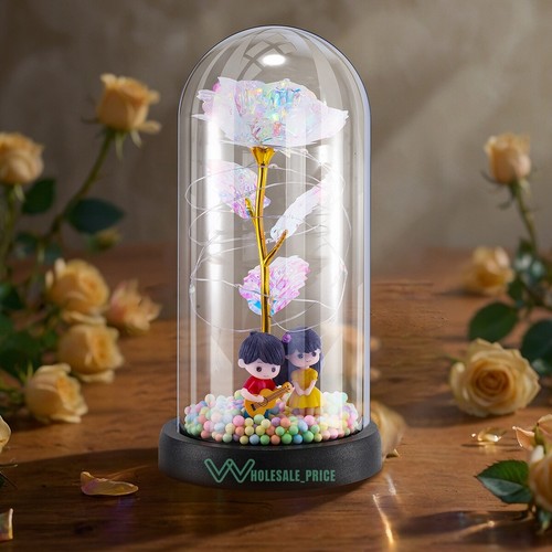 Enchanted Rose Flower Forever In Glass Dome LED Light Valentine's Day Gift Decor - Picture 62 of 278