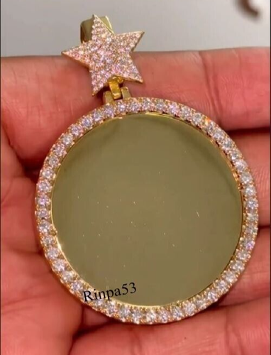 Real Moissanite Ladies Circle Picture Pendant With Star Bail 925 Sterling Silver - Picture 3 of 7