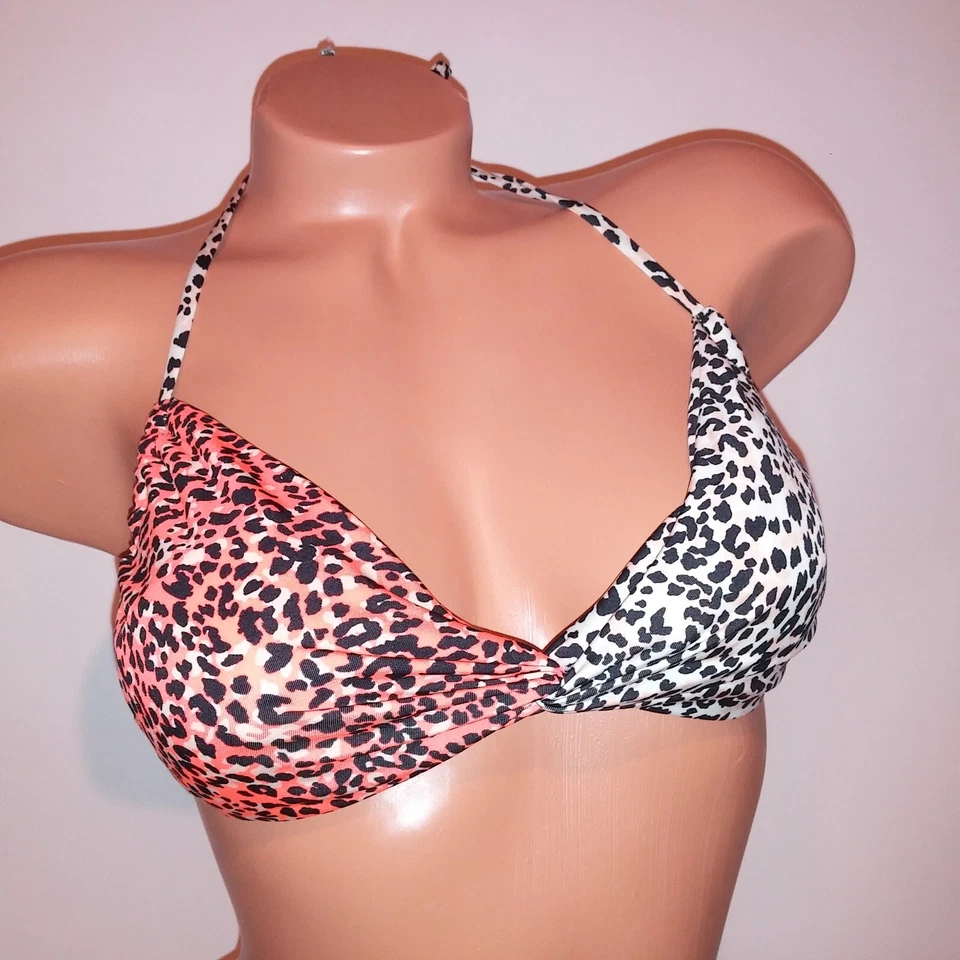Bikini de natación H&M talla 10 naranja crema negro leopardo cuerda bikini halter atado Foto 4 de 4