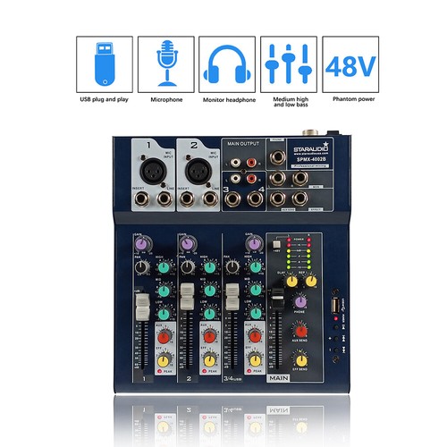 Consola de mezcla de MP3 STARAUDIO Pro USB 4 CANALES Live Studio sistema mezclador de audio para DJ - Imagen 8 de 12