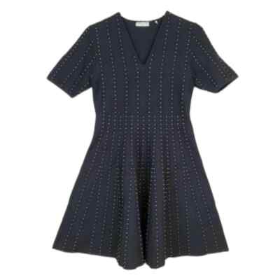 Sandro Paris Vaness Black Silver Beaded Ribbed Knitted Fit & Flare Dress S  New | eBay