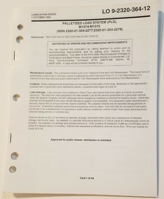 LO 9-2320-364-12 Palletized Load System (PLS), M1074/M1075, October 1993