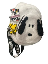 Justice Peanuts Snoopy Sherpa Mini Backpack White Woodstock Charm Zip  10x7x3