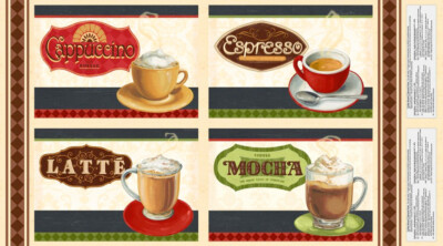 Coffee Espresso Place Mat Panel Cotton Fabric Wilmington Coffee Moment 24'' Panel