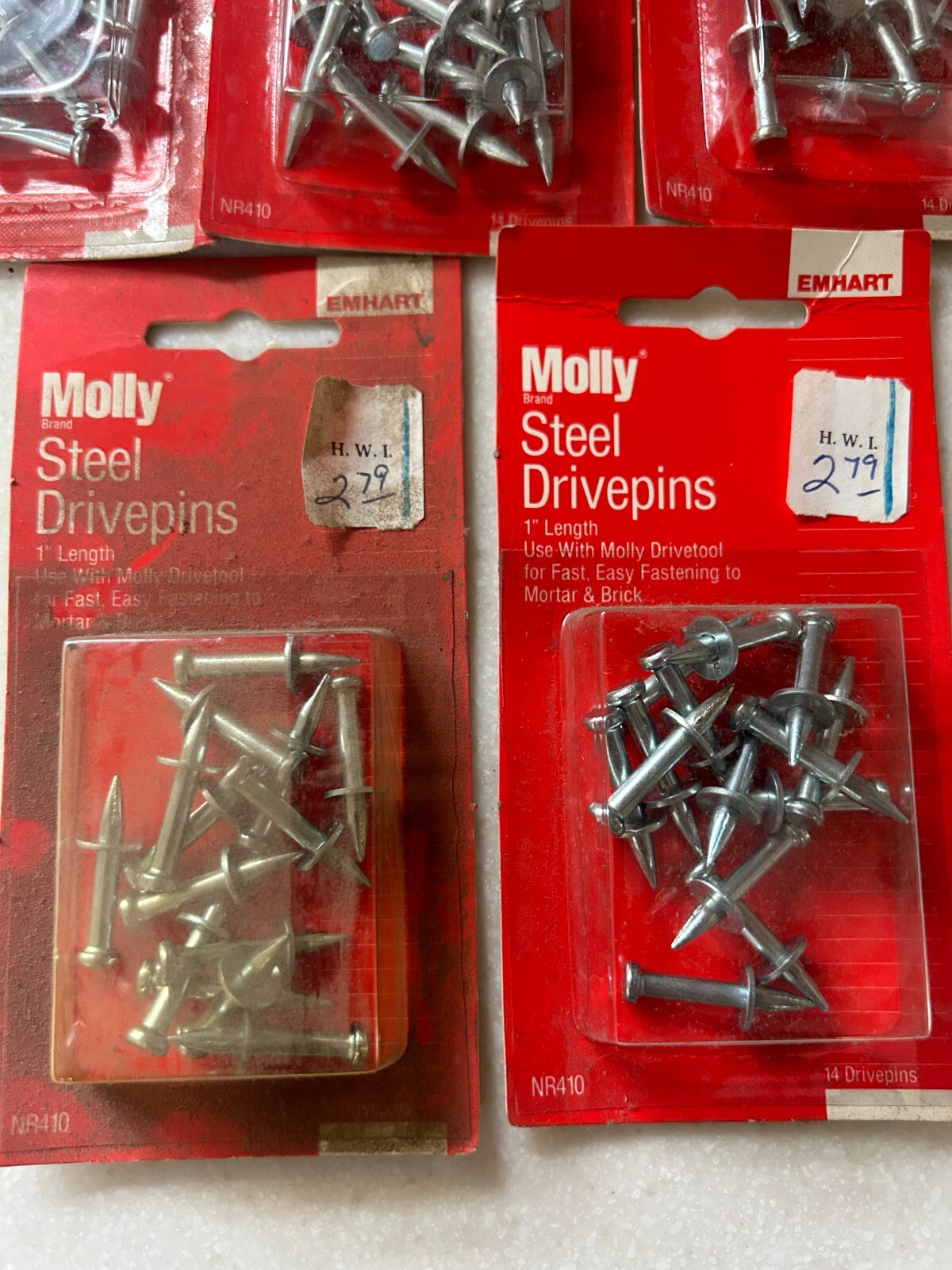 5-pack lot (70 total) Vintage Emhart Molly 1" Steel Drive pins NR410 Drivepins