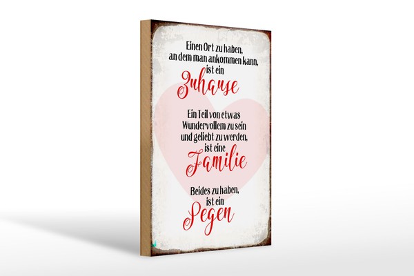 Holzschild Spruch 20X30 Cm Zuhause Familie Segen Herz Holz Schild Wooden Sign-image