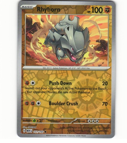 pokemon card rhyhorn Rhyhorn Pokemon TCG Card 111/165