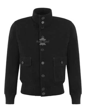 Men's Bomber Real Leather Jacket Button Up Black Goat Suede Blouson Biker Jacket