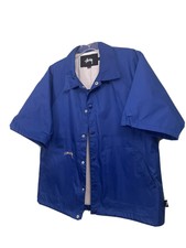 New Stussy Coach's Jacket L Women Blue Nylon Short Sleeve Button Streetwear Nwt