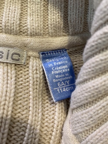Okaidi Basic Tan Cotton Zip Up High Neck Elbow Pads Cable Sweater Youth 6 France - Picture 5 of 5