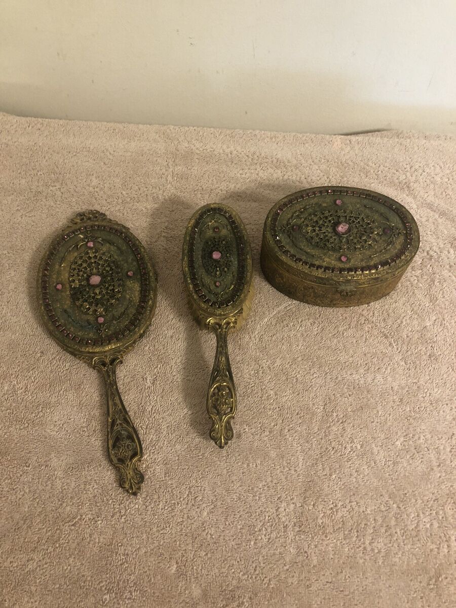 Vintage Empire Art Gold E & JB Jeweled Vanity Set Brush Vintage Empire Art Gold E & JB Jeweled Vanity Set Brush