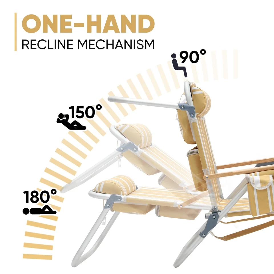 Pack de 2 sillas de playa de aluminio para adultos con planas clásicas de 5 posiciones Foto 2 de 4