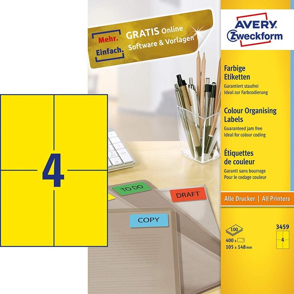Avery Zweckform Universal Etiketten 105 X 148 Mm Gelb 400 Etiketten-image