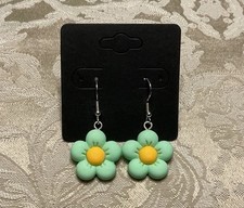 GREEN FLOWER EARRINGS Silver Dangle Earrings, Floral Fashion Festival