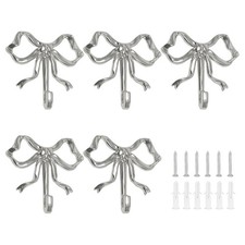 5 PCS Silver Zinc Alloy Bow Wall Mount Hook Elegant Towel Coat Hat Hanger Decor
