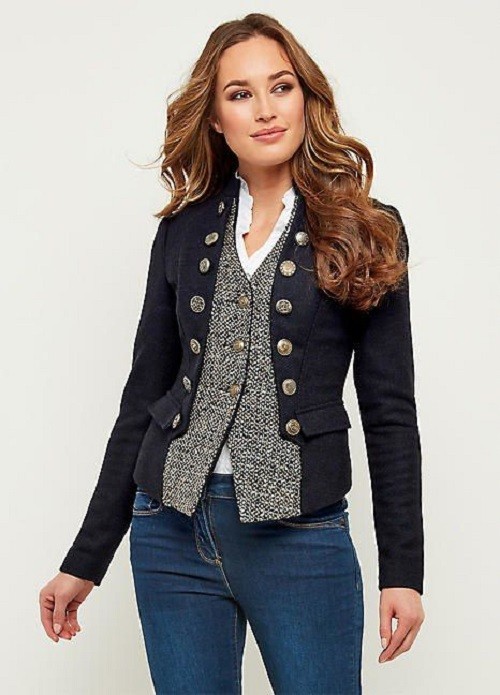 Joe Browns Navy Blue Embossed Military Jacket with Mock Waistcoat Size ...